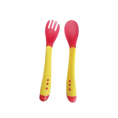 Baby Silicon Spoon Baby Safety Temperature Sensing Kids Children Flatware Feeding Spoons and Fork