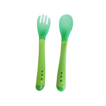 Baby Silicon Spoon Baby Safety Temperature Sensing Kids Children Flatware Feeding Spoons and Fork