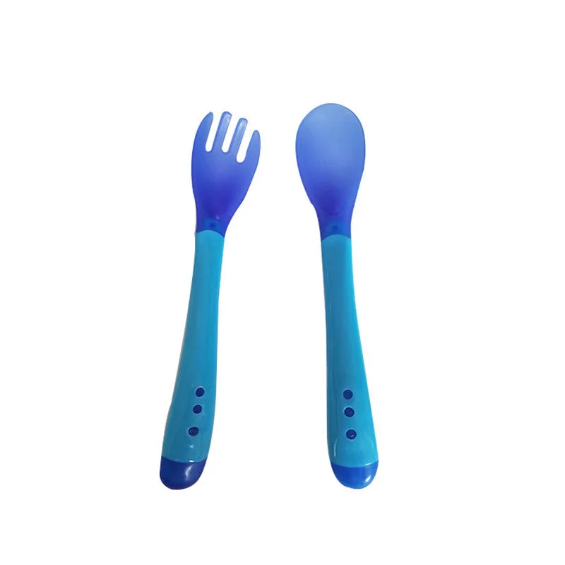 Baby Silicon Spoon Baby Safety Temperature Sensing Kids Children Flatware Feeding Spoons and Fork