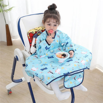 Feeding Bib for Baby Boys Girl 6M-4Y Waterproof Bib Apron Smock with Table Cover Infant Mess-Free Kid Full Coverage Bib X90C