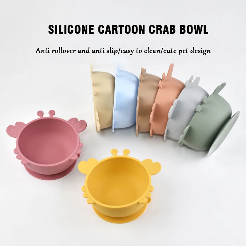 Children Dining Plate Cartoon Crab Suction Cup Anti Slip Food Grade Silicone Baby Self Feeding Training Complementary Food Bowl