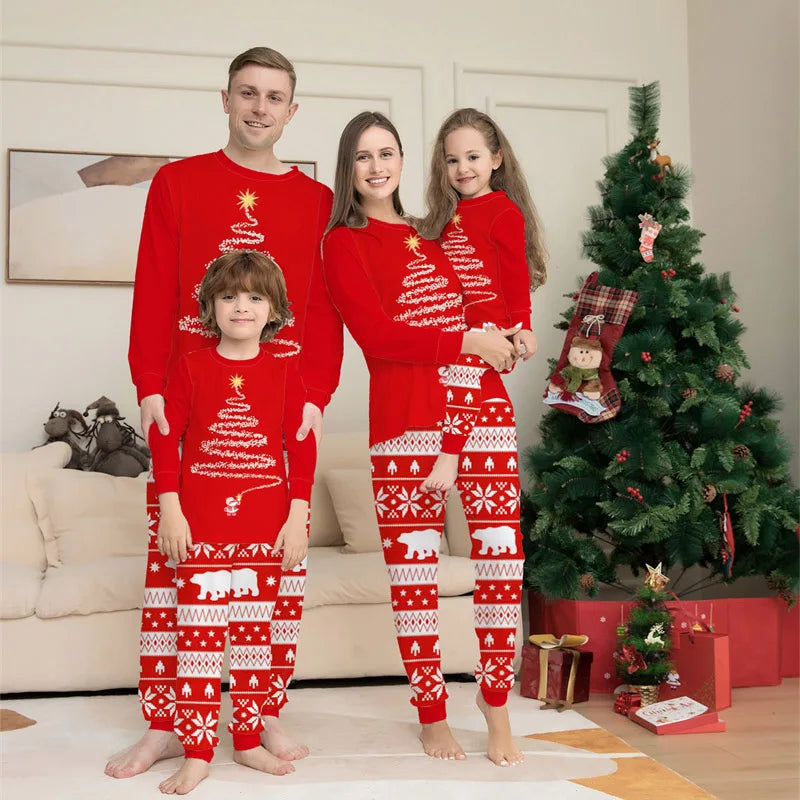 Christmas Family Matching Outfits Xmas Print Sleepwear Suit Kids Tops+Pants 2Pcs Outfits Father Mother Baby Cotton Pajamas