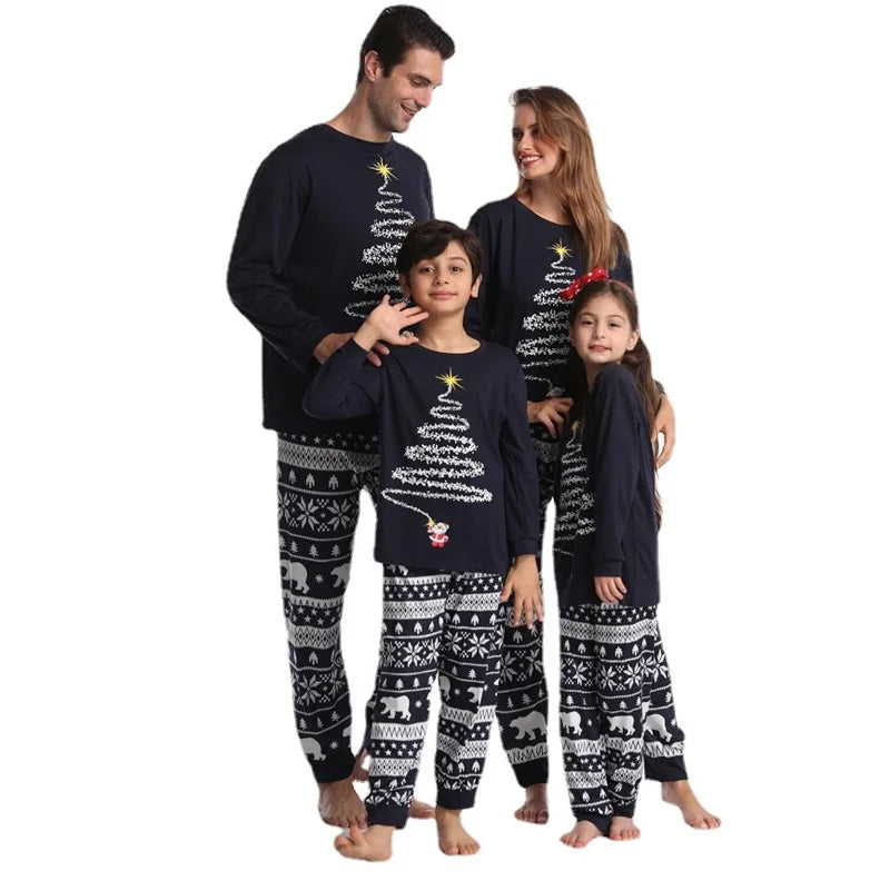 Christmas Family Matching Outfits Xmas Print Sleepwear Suit Kids Tops+Pants 2Pcs Outfits Father Mother Baby Cotton Pajamas