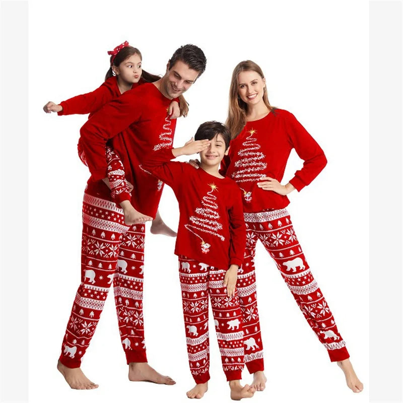 Christmas Family Matching Outfits Xmas Print Sleepwear Suit Kids Tops+Pants 2Pcs Outfits Father Mother Baby Cotton Pajamas