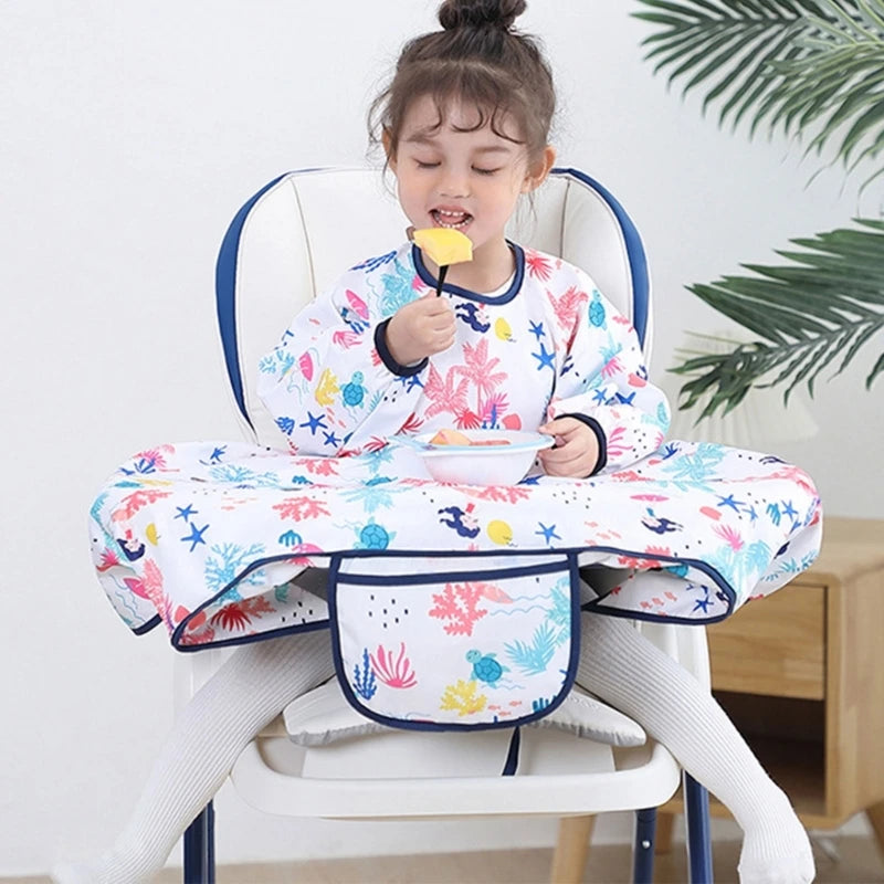 Feeding Bib for Baby Boys Girl 6M-4Y Waterproof Bib Apron Smock with Table Cover Infant Mess-Free Kid Full Coverage Bib X90C