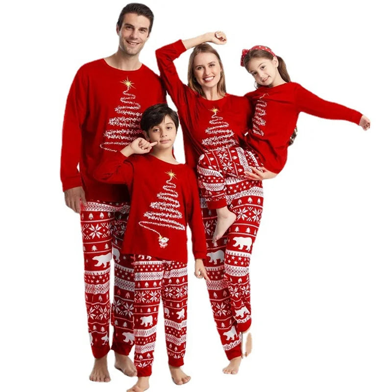 Christmas Family Matching Outfits Xmas Print Sleepwear Suit Kids Tops+Pants 2Pcs Outfits Father Mother Baby Cotton Pajamas