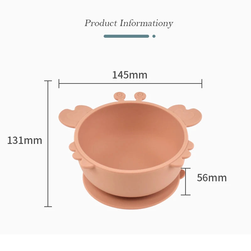 Children Dining Plate Cartoon Crab Suction Cup Anti Slip Food Grade Silicone Baby Self Feeding Training Complementary Food Bowl