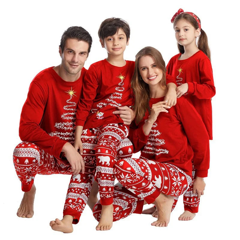 Christmas Family Matching Outfits Xmas Print Sleepwear Suit Kids Tops+Pants 2Pcs Outfits Father Mother Baby Cotton Pajamas