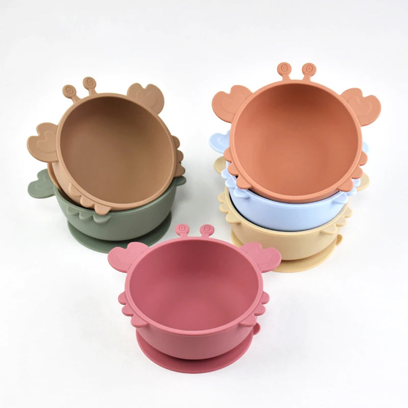 Children Dining Plate Cartoon Crab Suction Cup Anti Slip Food Grade Silicone Baby Self Feeding Training Complementary Food Bowl